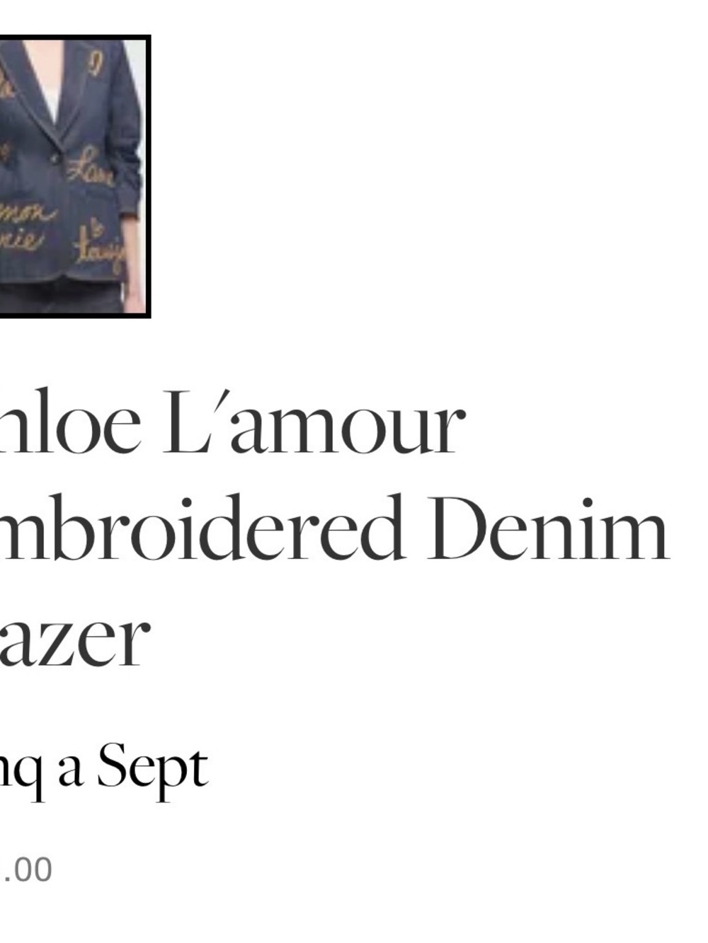 CINQ A’ SEPT NWOT Navy Blazer with Gold Script Embroidery. - Picture 2 of 5